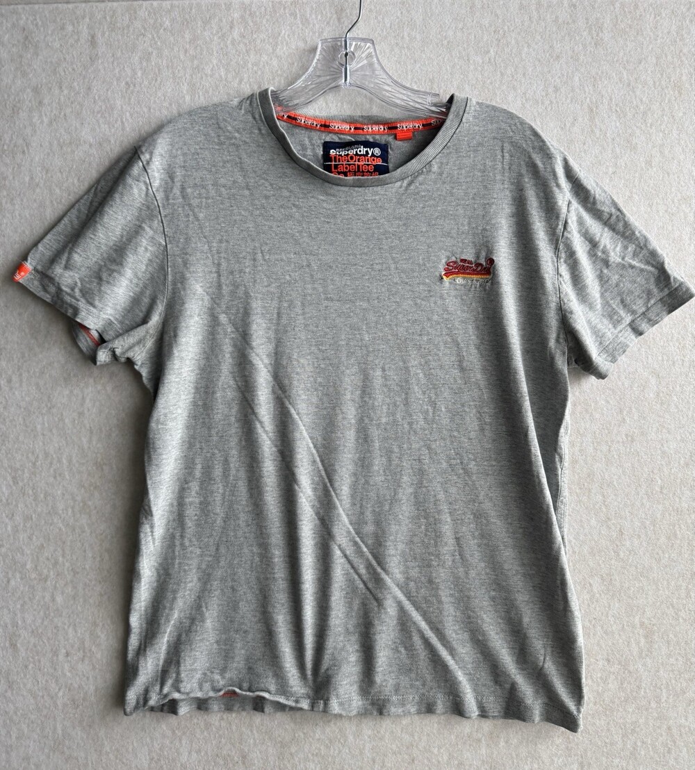 Superdry Orange Label Mens L Gray T Shirt Embroidered Logo Tee